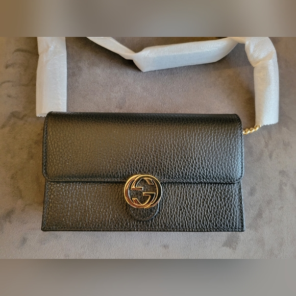 Authentic Gucci Interlocking G Bag Chain Wallet Crossbody + BOX - Picture 5 of 15